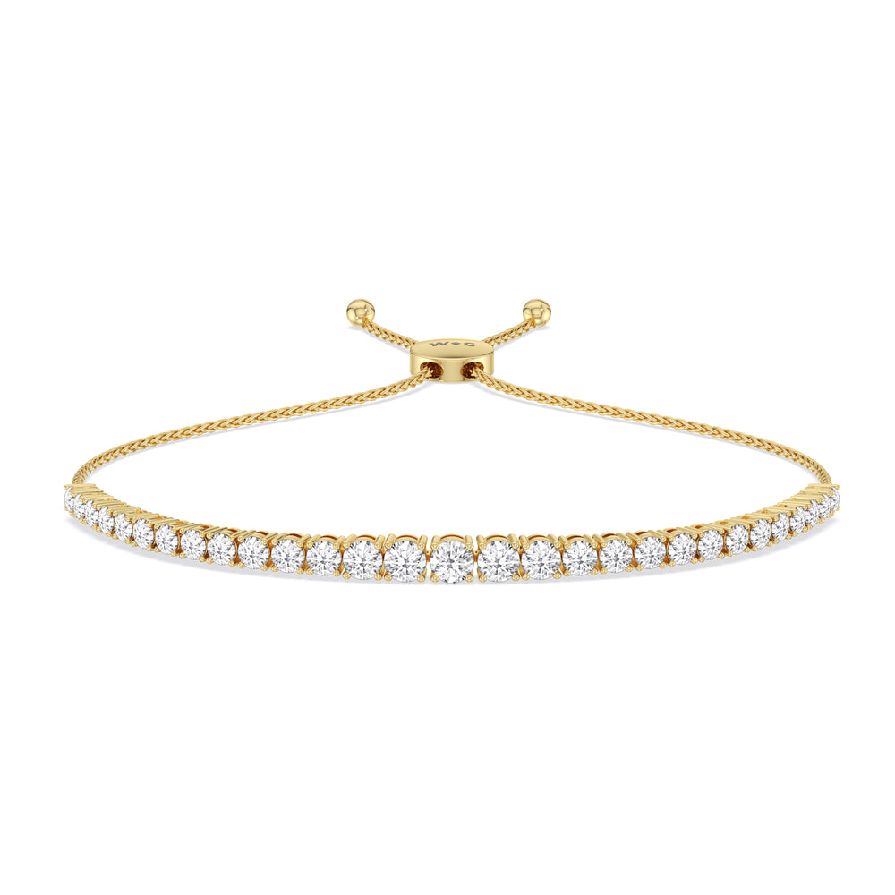 Graduating Tennis Lab Created Diamond Bolo Bracelet with Lab Cut Diamond in 14KT Yellow Gold view 1
