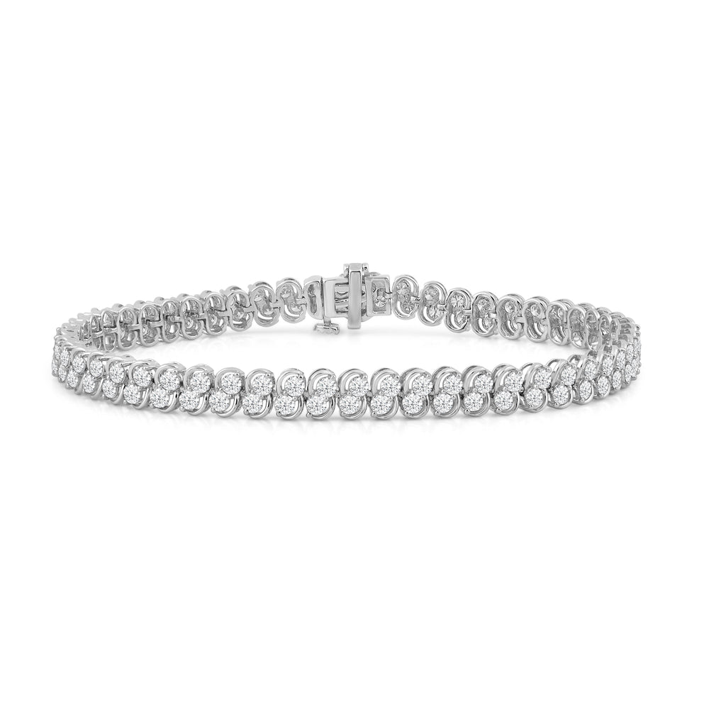 Two Row Lab Diamond Tennis Bracelet with 5 Cut Diamond in 14KT White Gold view 1

