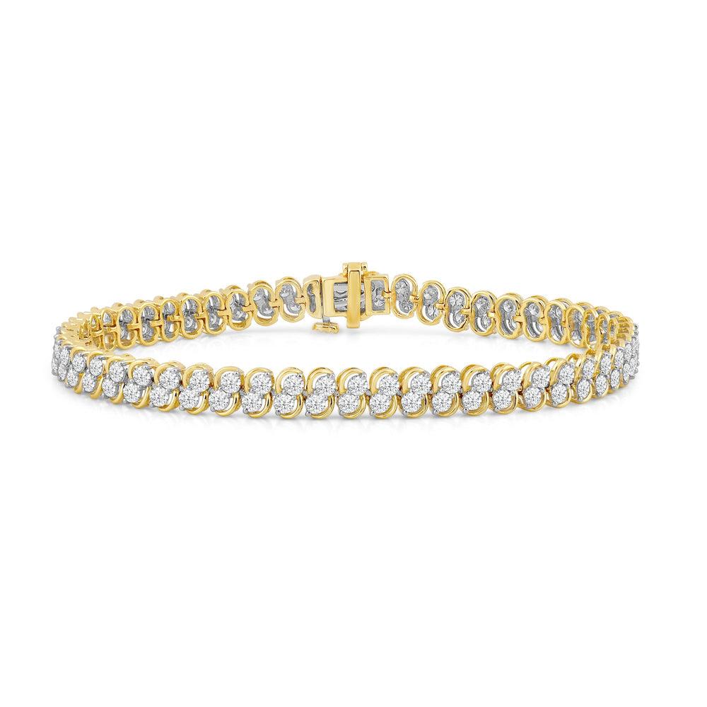 Two Row Lab Diamond Tennis Bracelet with 5 Cut Diamond in 14KT Yellow Gold view 1
