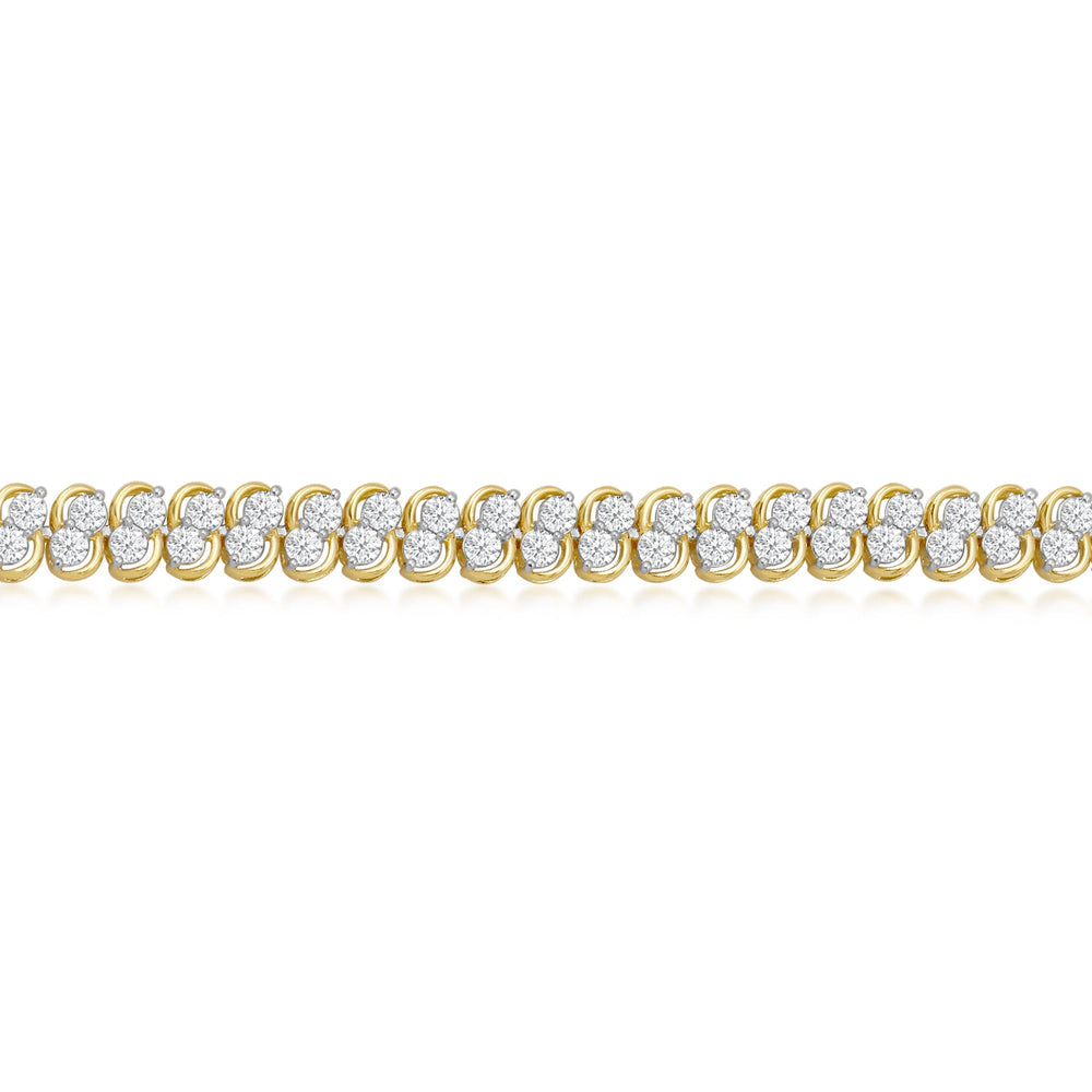 Two Row Lab Diamond Tennis Bracelet with 5 Cut Diamond in 14KT Yellow Gold view 2
