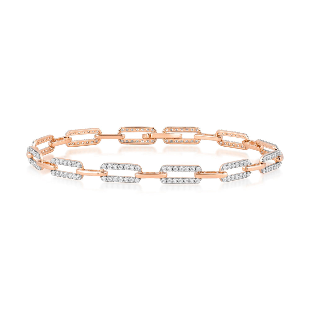 Diamond Studded Rectangular Link Bracelet with Lab Cut Diamond in 14KT Rose Gold view 1
