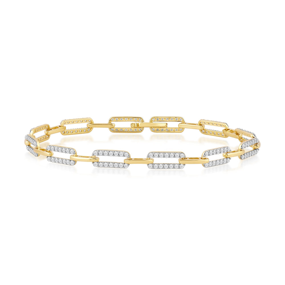 Diamond Studded Rectangular Link Bracelet with Lab Cut Diamond in 14KT Yellow Gold view 1
