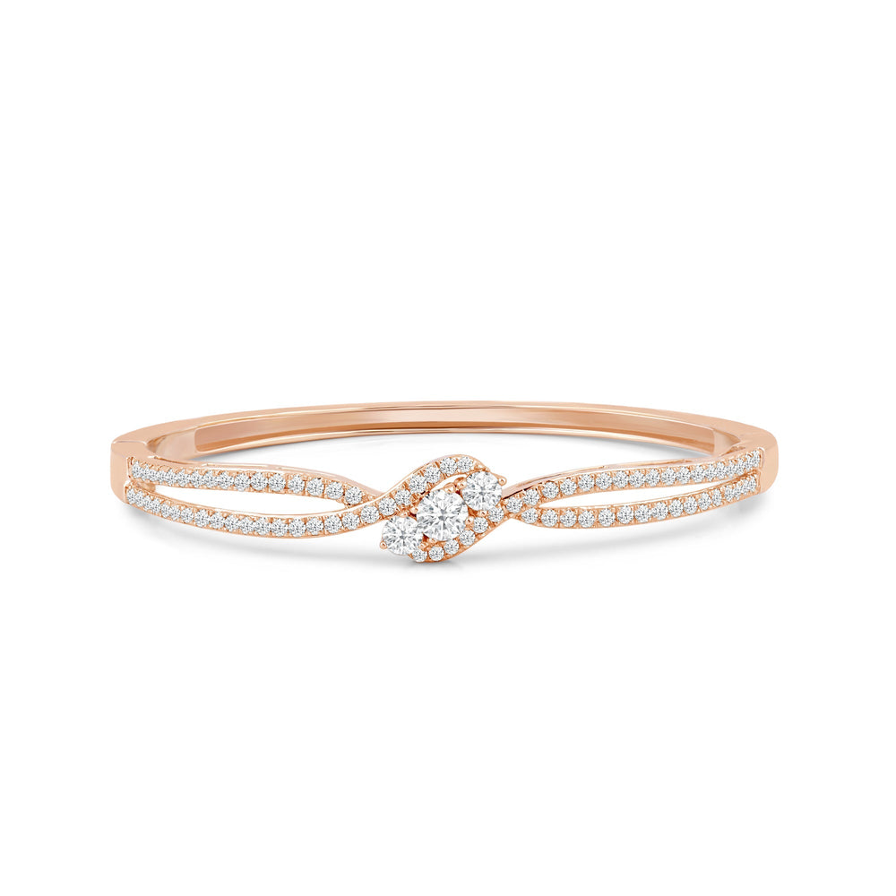 Three Stone Crossover Diamond Bangle with Lab Cut Diamond in 14KT Rose Gold view 1
