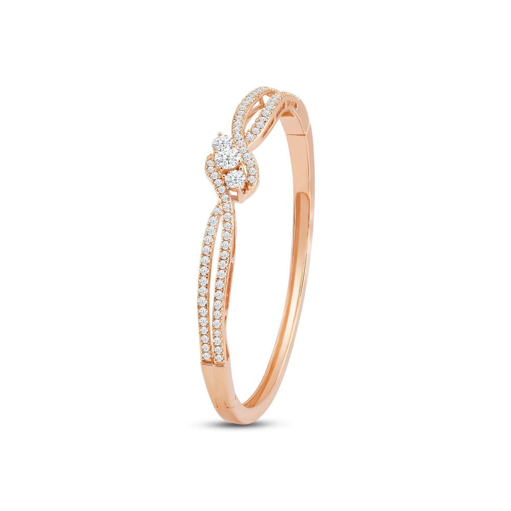 Three Stone Crossover Diamond Bangle with Lab Cut Diamond in 14KT Rose Gold view 3
