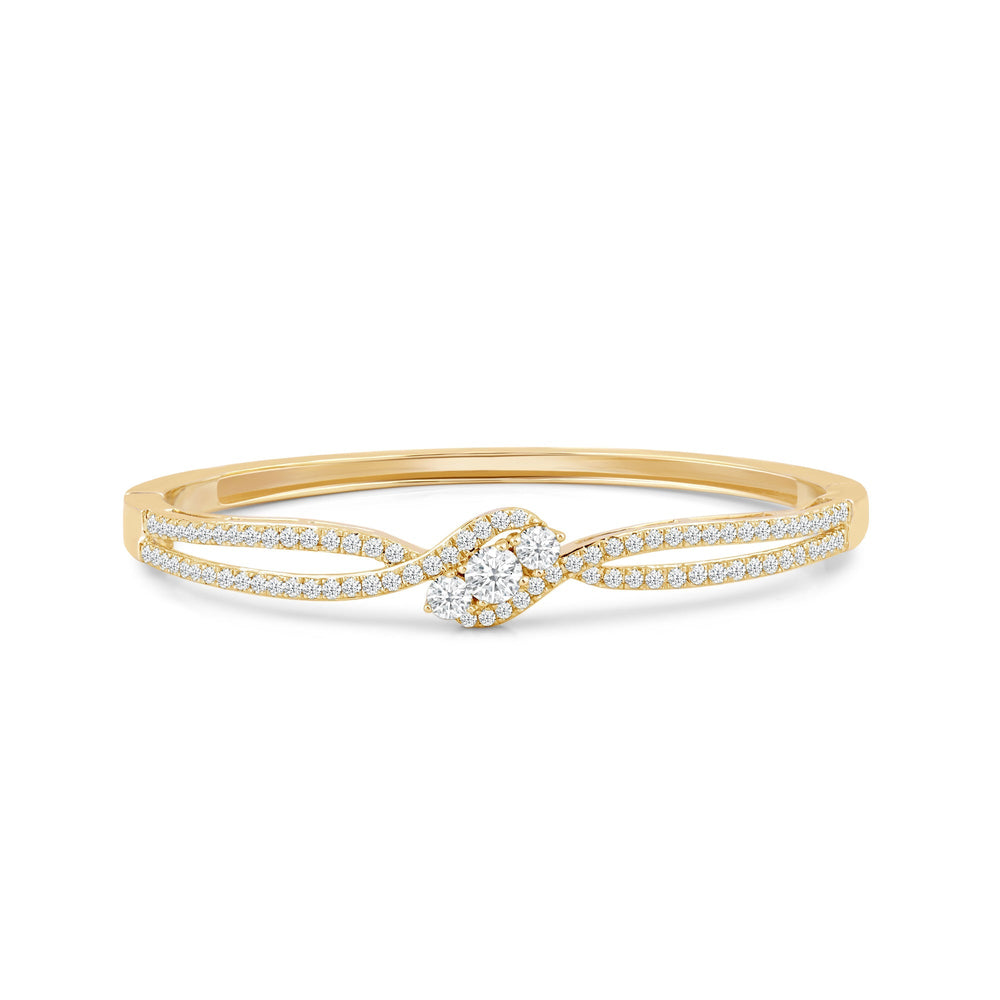 Three Stone Crossover Diamond Bangle with Lab Cut Diamond in 14KT Yellow Gold view 1
