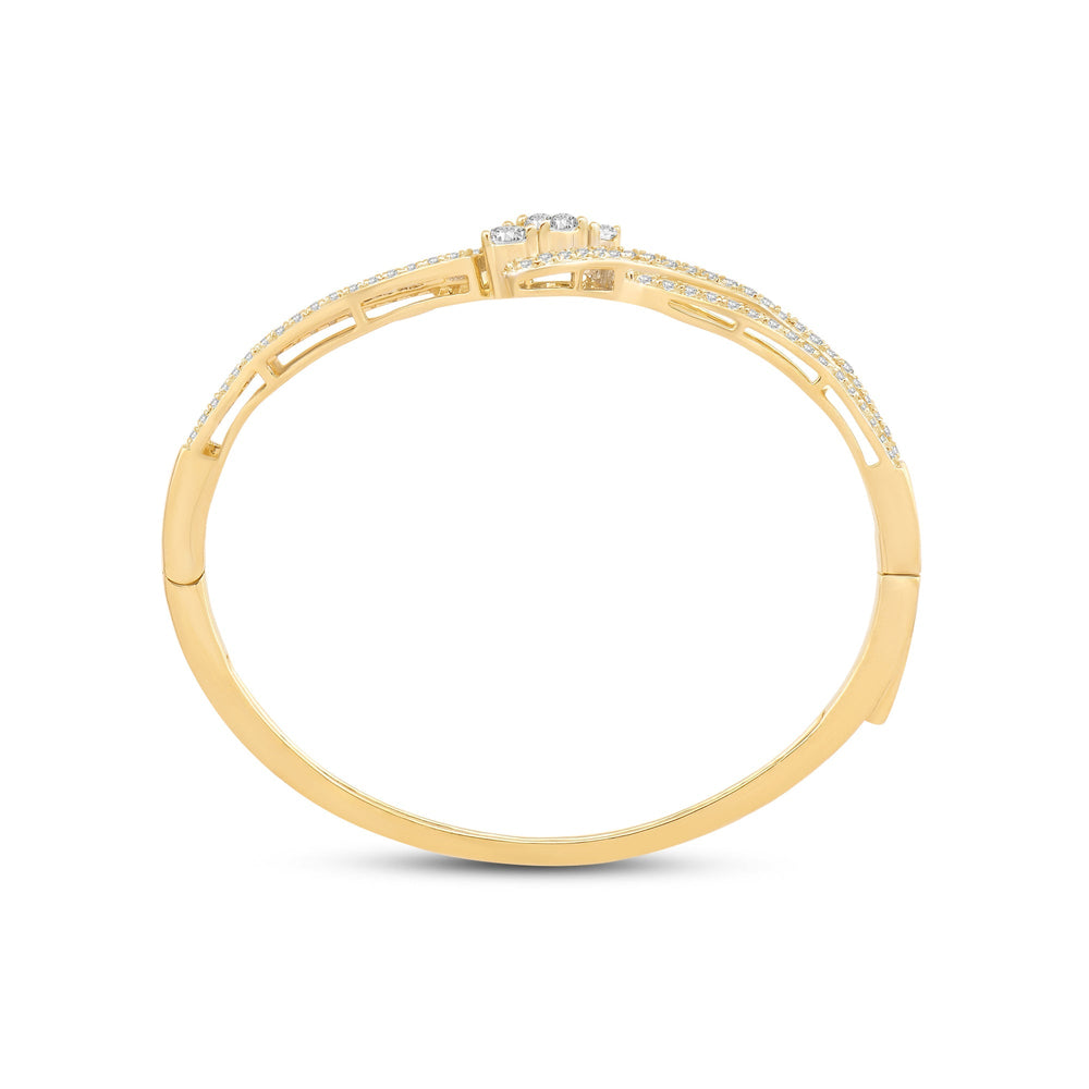 Three Stone Crossover Diamond Bangle with Lab Cut Diamond in 14KT Yellow Gold view 4
