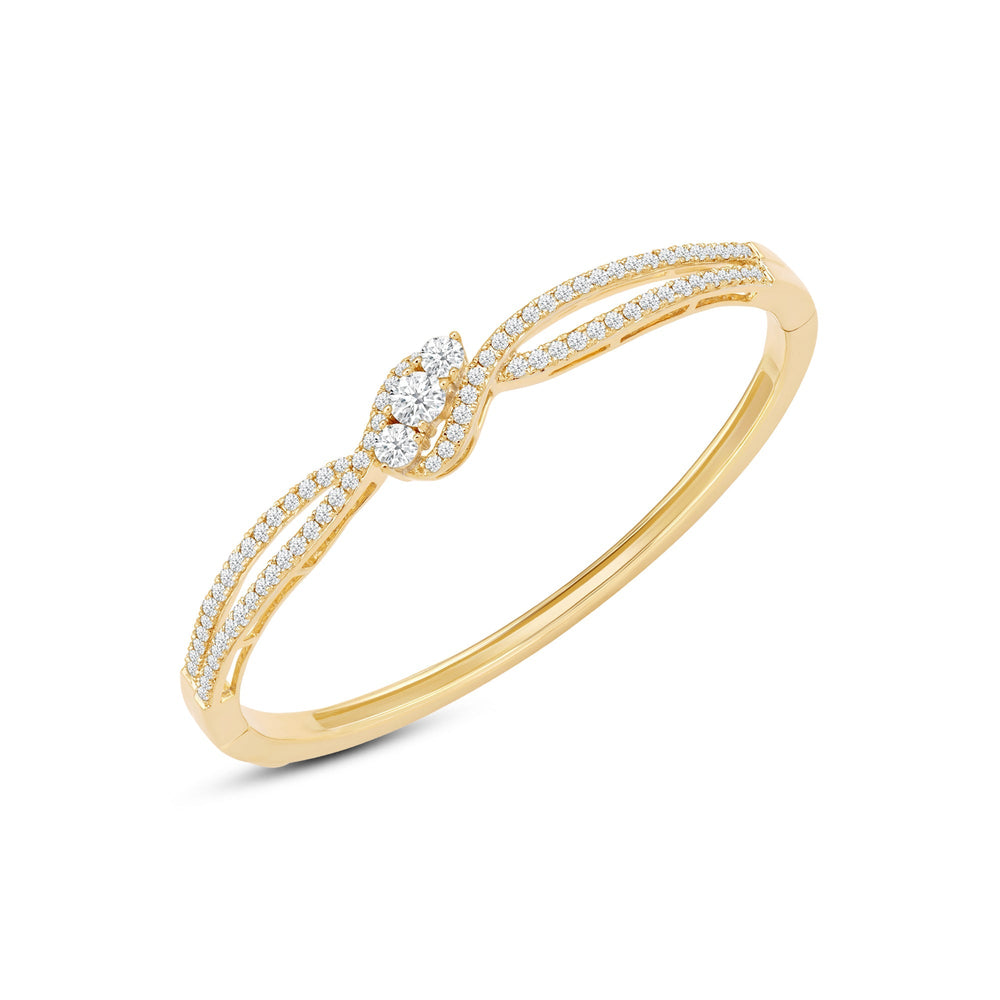 Three Stone Crossover Diamond Bangle with Lab Cut Diamond in 14KT Yellow Gold view 2
