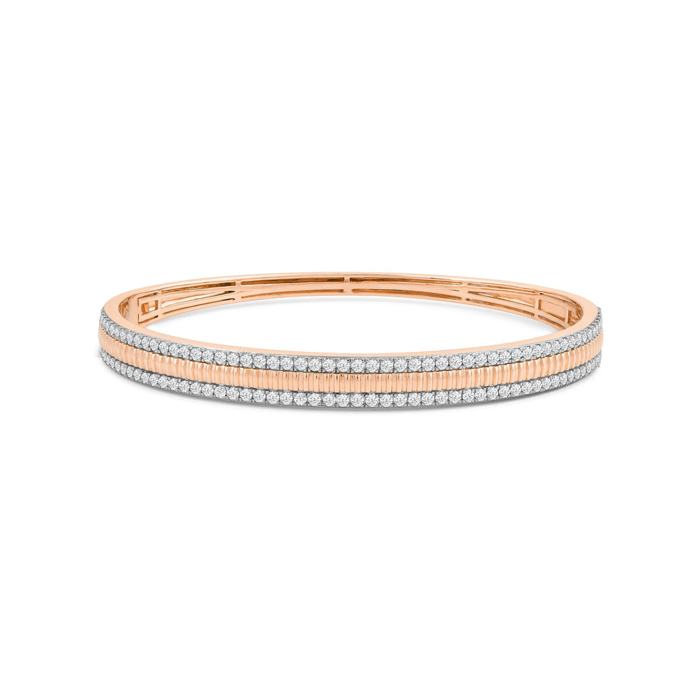 Three Row Diamond Bangle with Lab Cut Diamond in 14KT Rose Gold view 1
