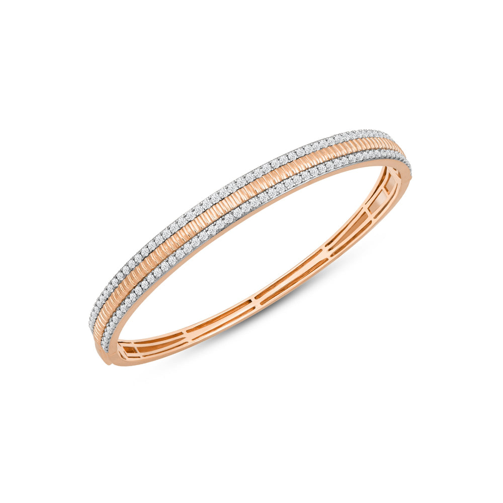 Three Row Diamond Bangle with Lab Cut Diamond in 14KT Rose Gold view 2
