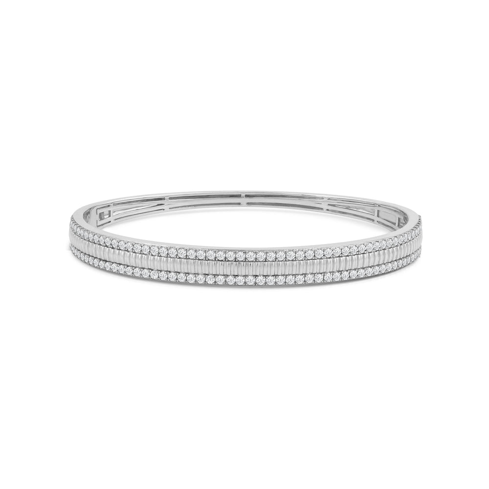 Three Row Diamond Bangle with Lab Cut Diamond in 14KT White Gold view 1
