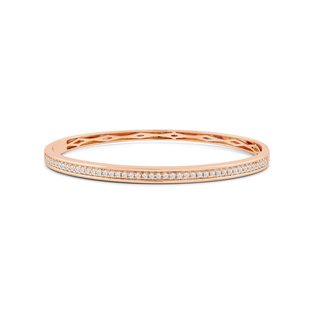 Classic Pave Diamond Bangle with Lab Cut Diamond in 14KT Rose Gold view 1
