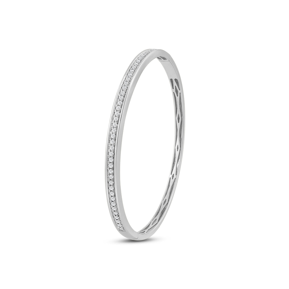 Classic Pave Diamond Bangle with Lab Cut Diamond in 14KT White Gold view 3
