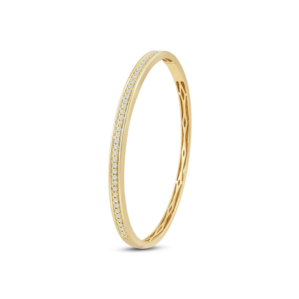 Classic Pave Diamond Bangle with Lab Cut Diamond in 14KT Yellow Gold view 3
