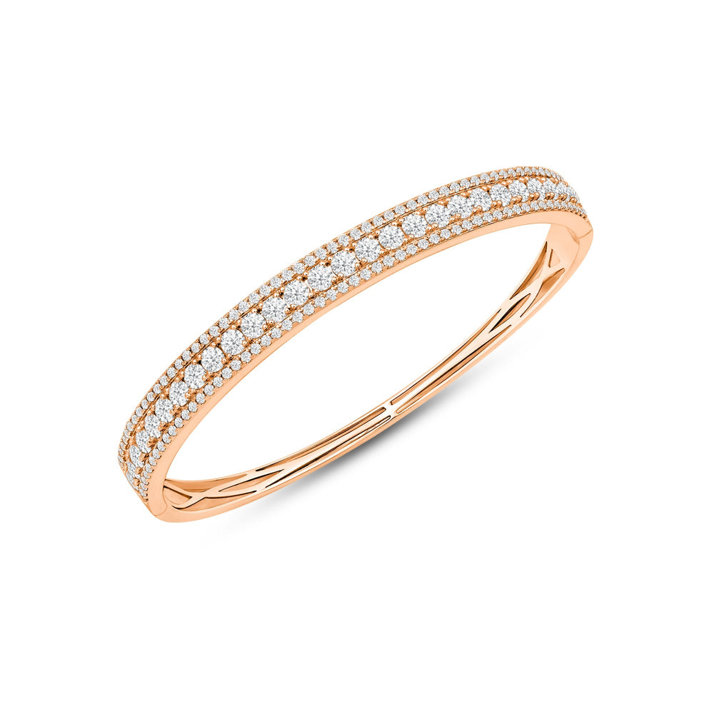 Classic Pave Studded Edges Diamond Bangle with Lab Cut Diamond in 14KT Rose Gold view 2
