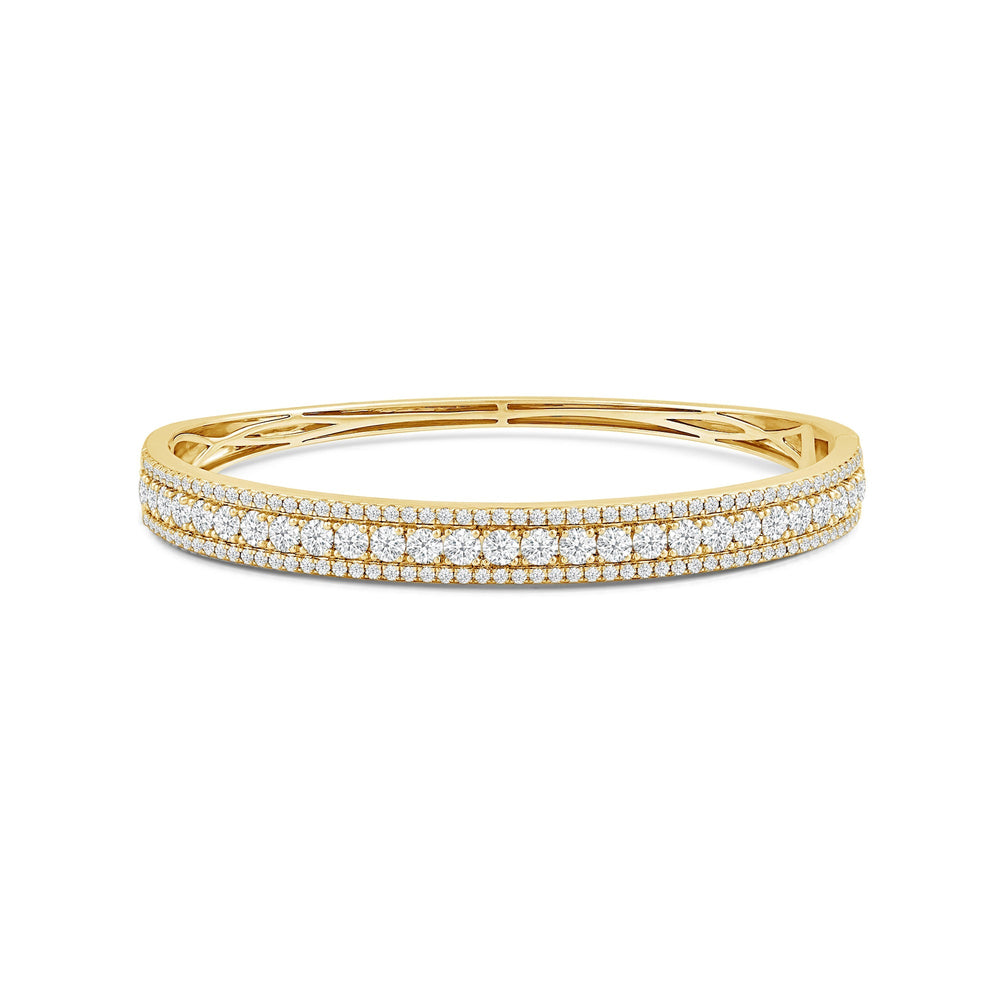 Classic Pave Studded Edges Diamond Bangle with Lab Cut Diamond in 14KT Yellow Gold view 1
