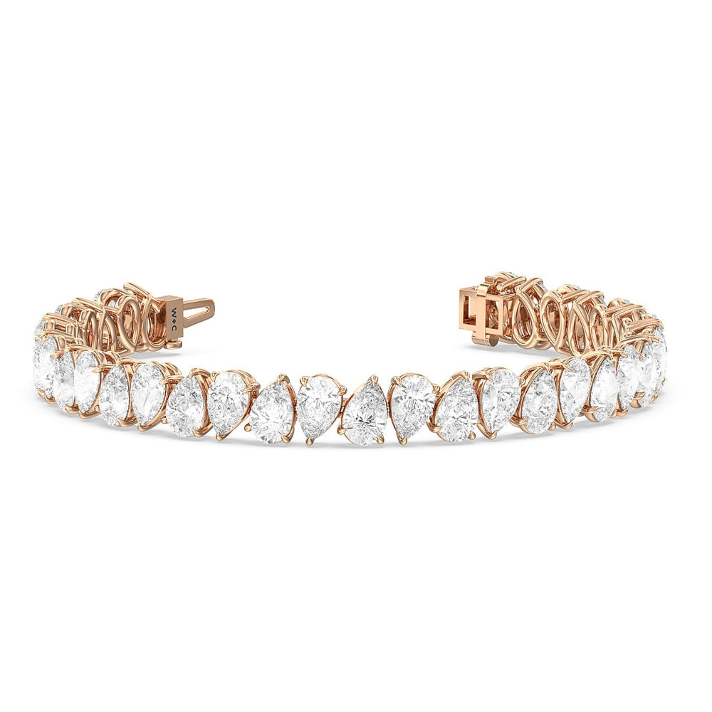 Pear Shape Diamond Tennis Bracelet with Lab Cut Diamond in 14KT Rose Gold view 1
