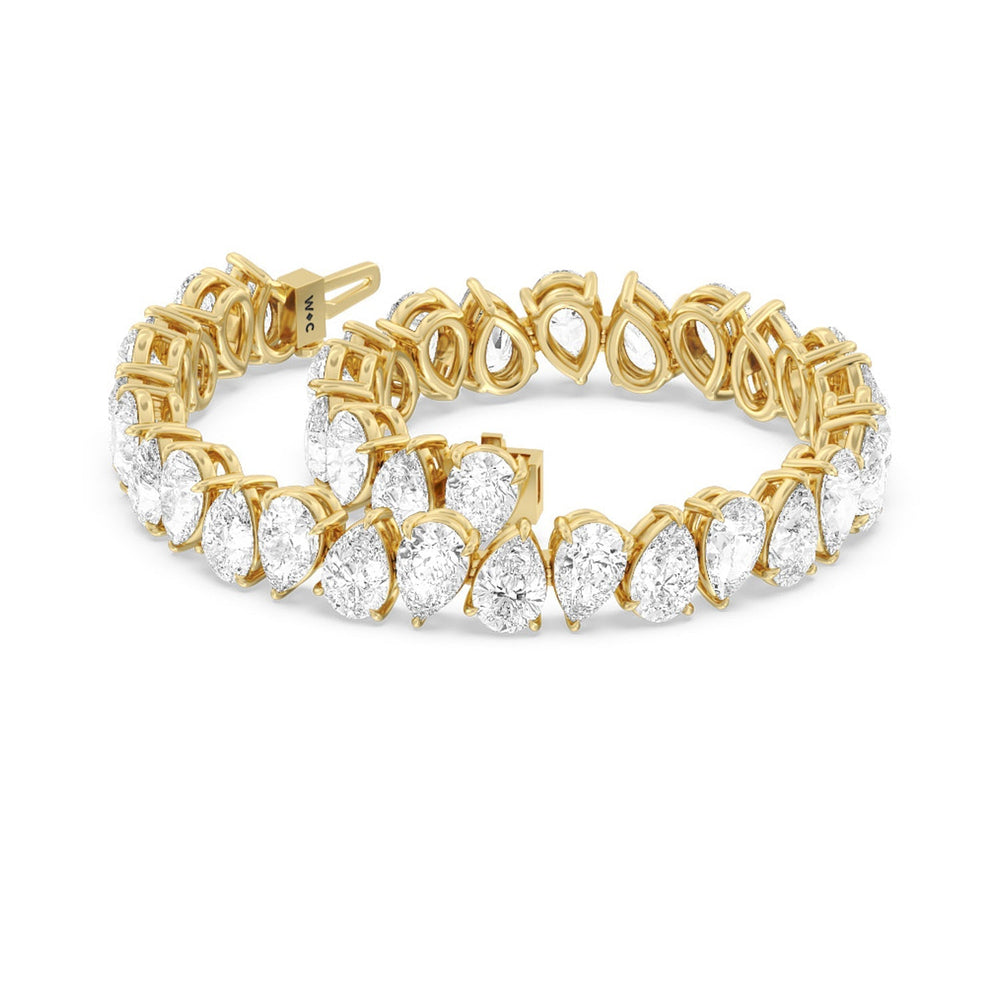 Pear Shape Diamond Tennis Bracelet with Lab Cut Diamond in 14KT Yellow Gold view 2
