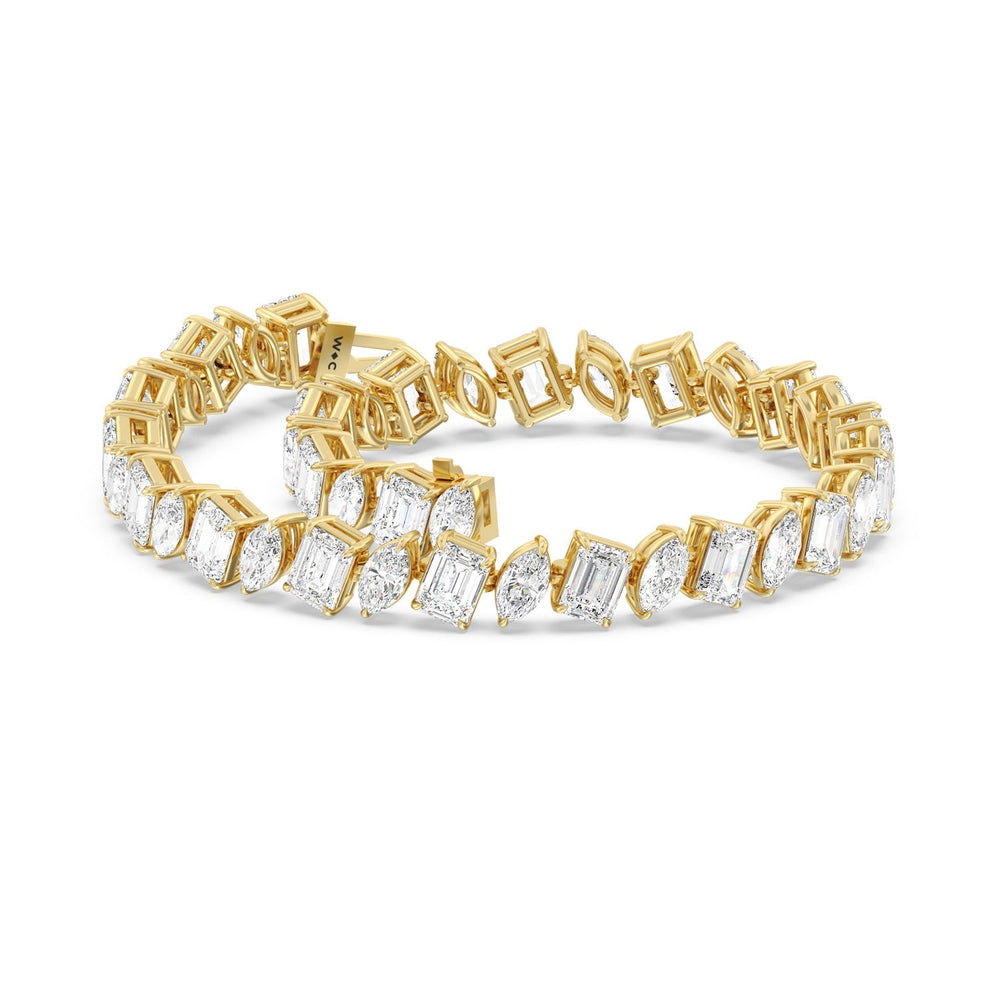 Emerald and Marquise Alternating Tennis Bracelet with Lab Cut Diamond in 14KT Yellow Gold view 3
