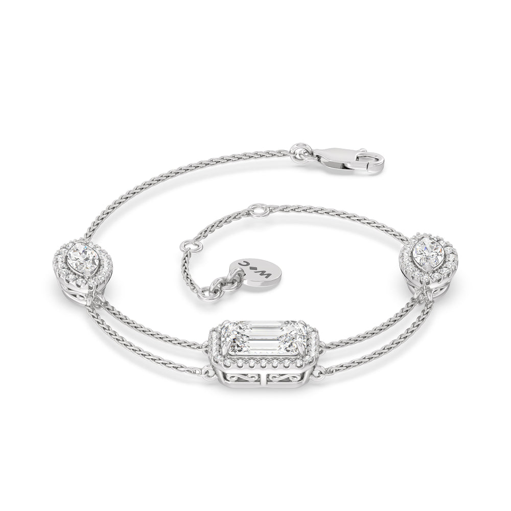 Halo Trio Station Bracelet with Lab Cut Diamond in 14KT White Gold view 4
