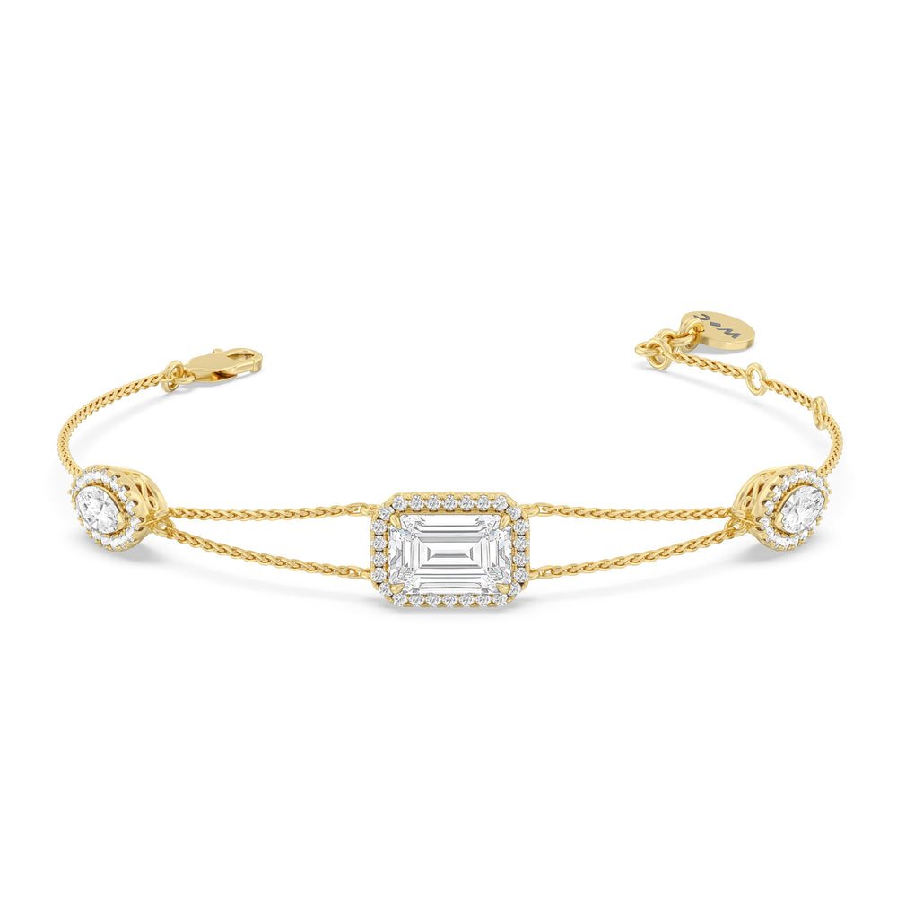 Halo Trio Station Bracelet with Lab Cut Diamond in 14KT Yellow Gold view 1
