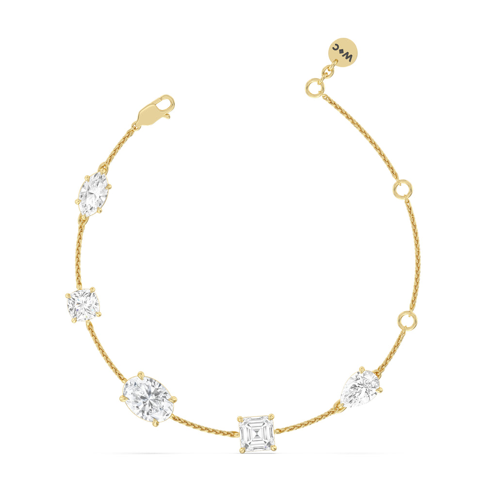 Mixed Shape Diamonds Bracelet with Lab Cut Diamond in 14KT Yellow Gold view 6
