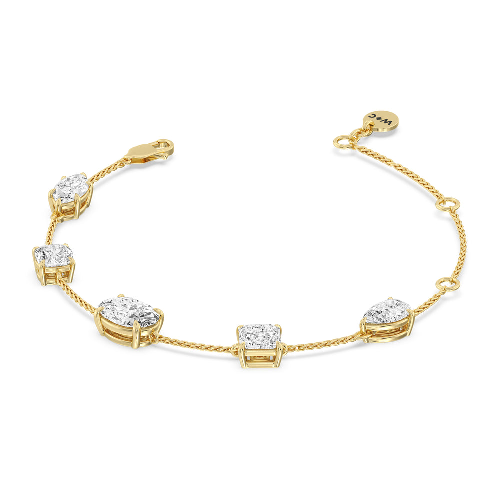 Mixed Shape Diamonds Bracelet with Lab Cut Diamond in 14KT Yellow Gold view 2
