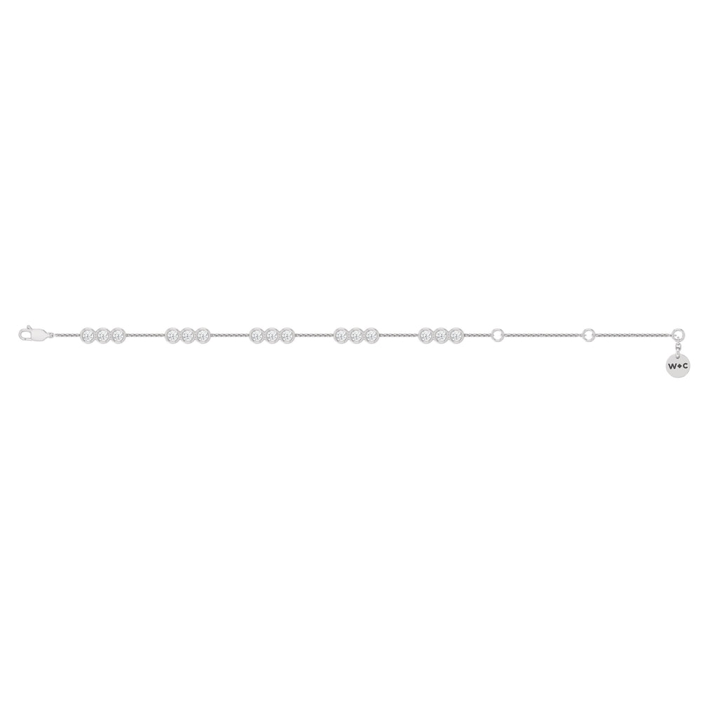 Three Bezel Station Bracelet with Lab Cut Diamond in 14KT Sterling Silver view 7
