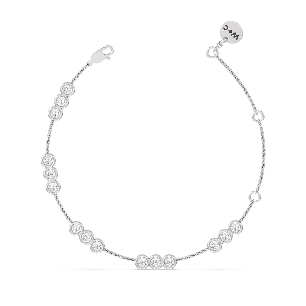 Three Bezel Station Bracelet with Lab Cut Diamond in 14KT Sterling Silver view 5
