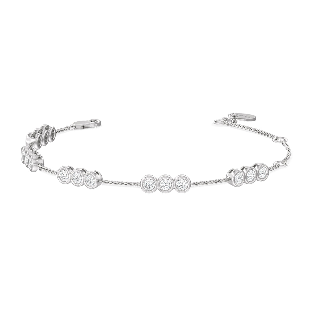 Three Bezel Station Bracelet with Lab Cut Diamond in 14KT White Gold view 1
