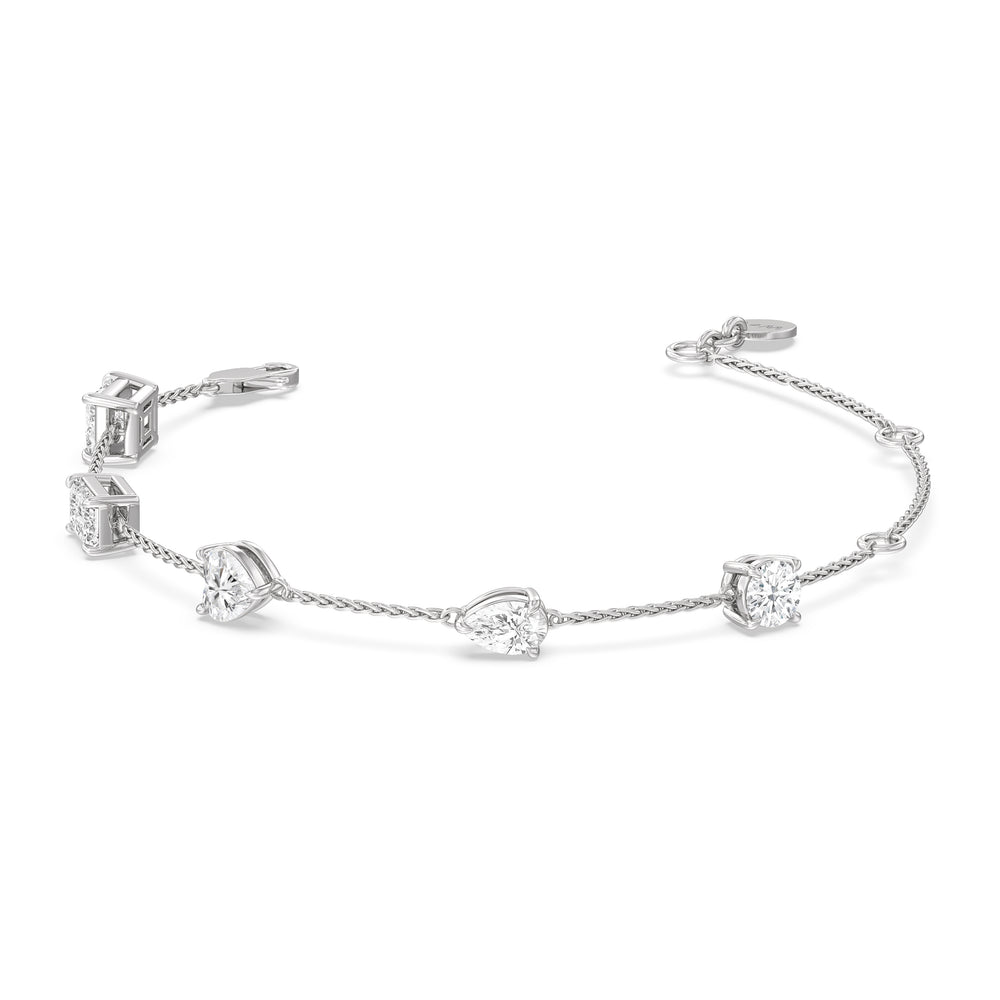 Multi Shape Station Diamond Bracelet with Lab Cut Diamond in 14KT White Gold view 1
