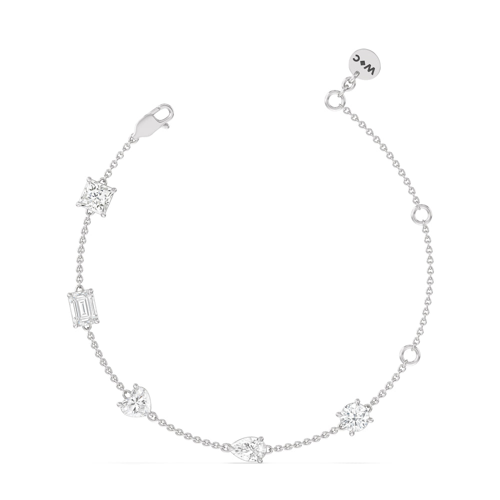 Multi Shape Station Diamond Bracelet with Lab Cut Diamond in 14KT White Gold view 6
