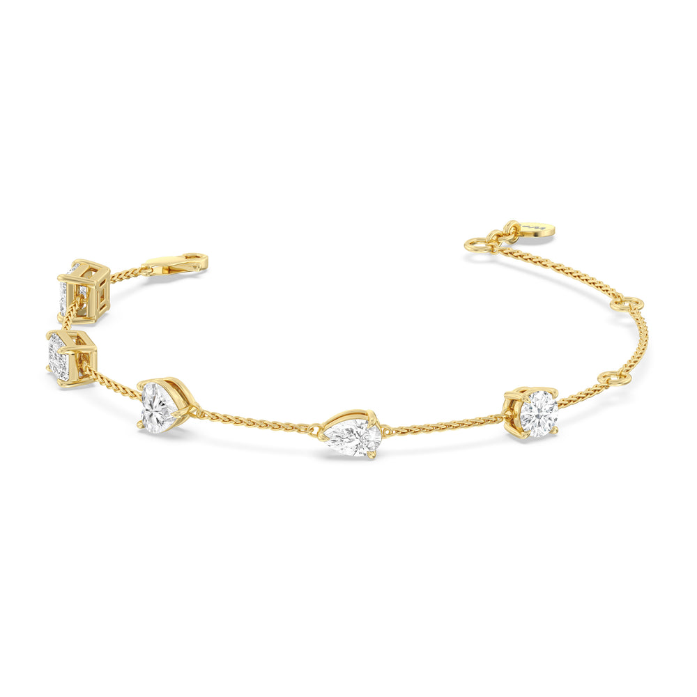 Multi Shape Station Diamond Bracelet with Lab Cut Diamond in 14KT Yellow Gold view 1
