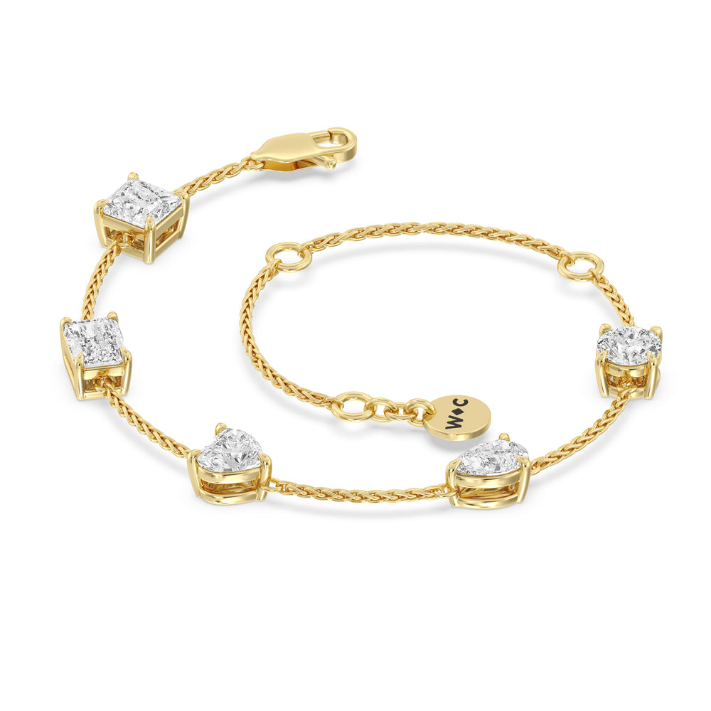Multi Shape Station Diamond Bracelet with Lab Cut Diamond in 14KT Yellow Gold view 5
