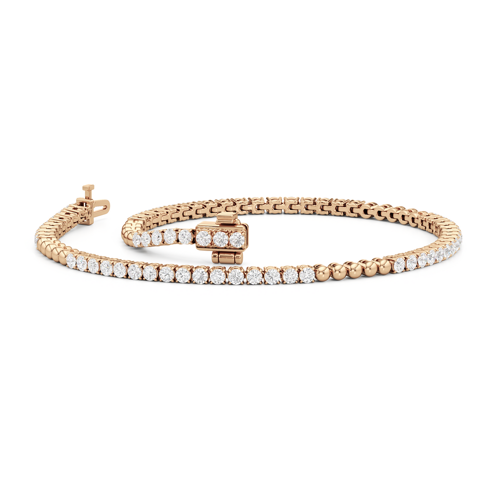 Gold Beaded and Round Diamond Tennis Bracelet with Lab Cut Diamond in 14KT Rose Gold view 3
