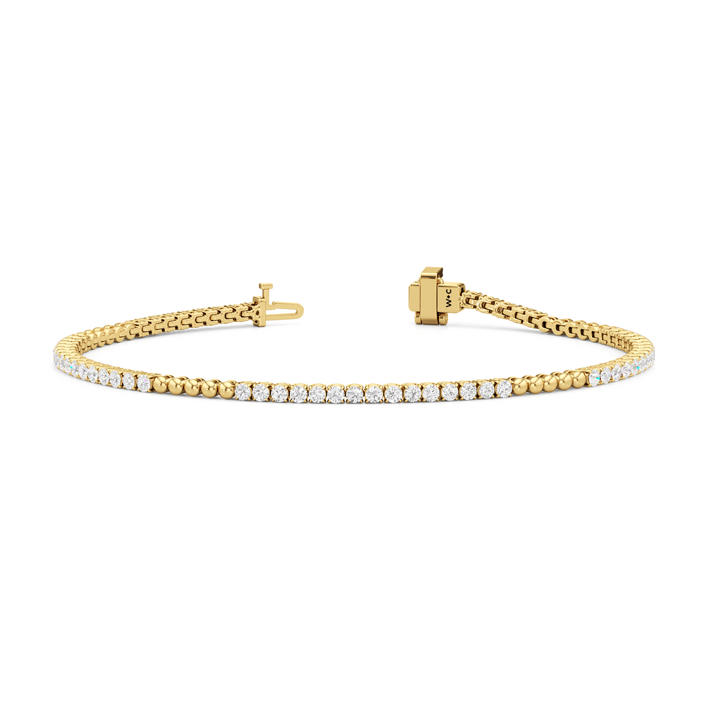 Gold Beaded and Round Diamond Tennis Bracelet with Lab Cut Diamond in 14KT Yellow Gold view 2
