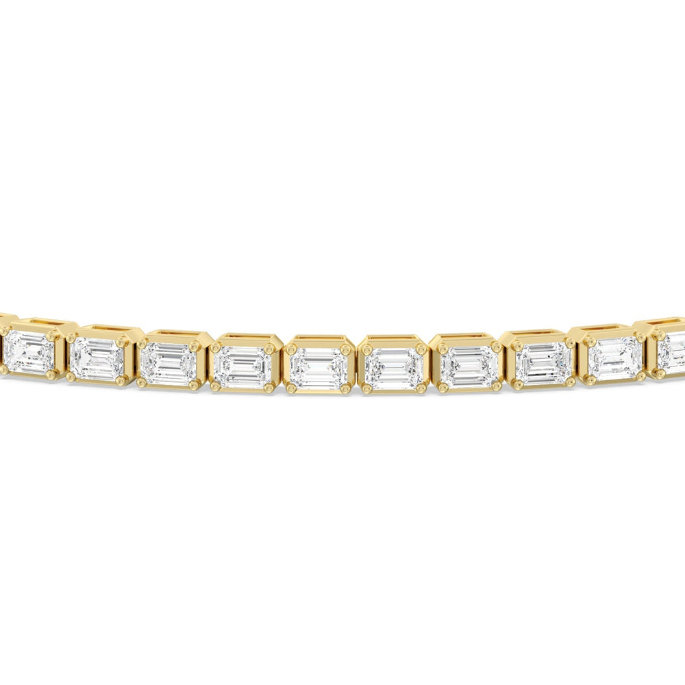 East-West Emerald Tennis Bracelet with 5 Cut Diamond in 14KT Yellow Gold view 5
