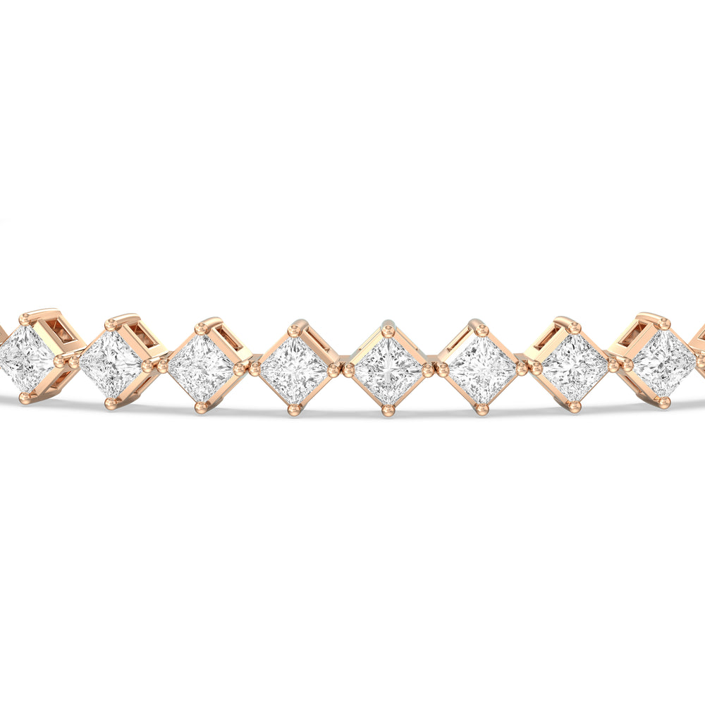 Kite Set Princess Tennis Bracelet with 4 3/8 Cut Diamond in 14KT Rose Gold view 6
