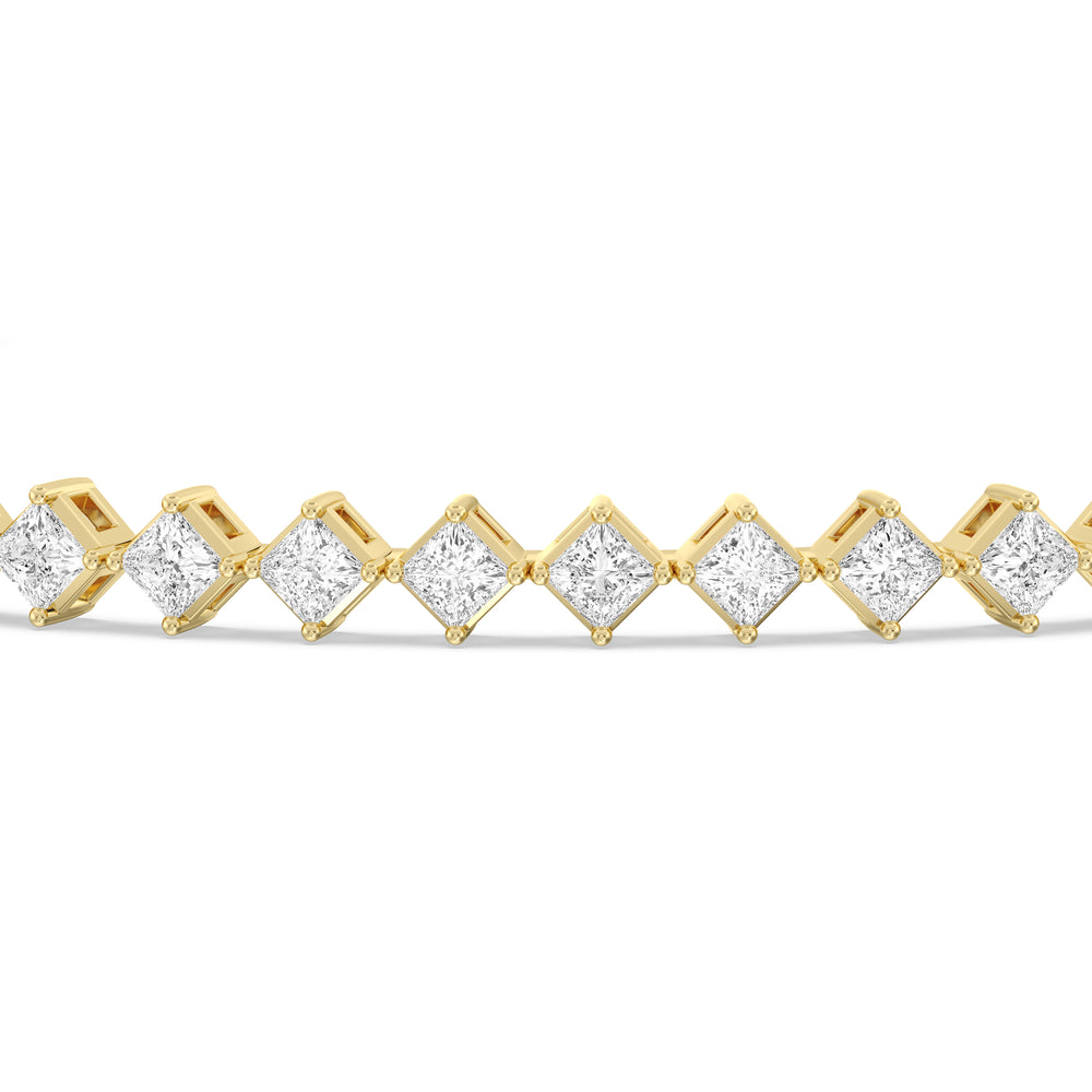 Kite Set Princess Tennis Bracelet with 4 3/8 Cut Diamond in 14KT Yellow Gold view 6
