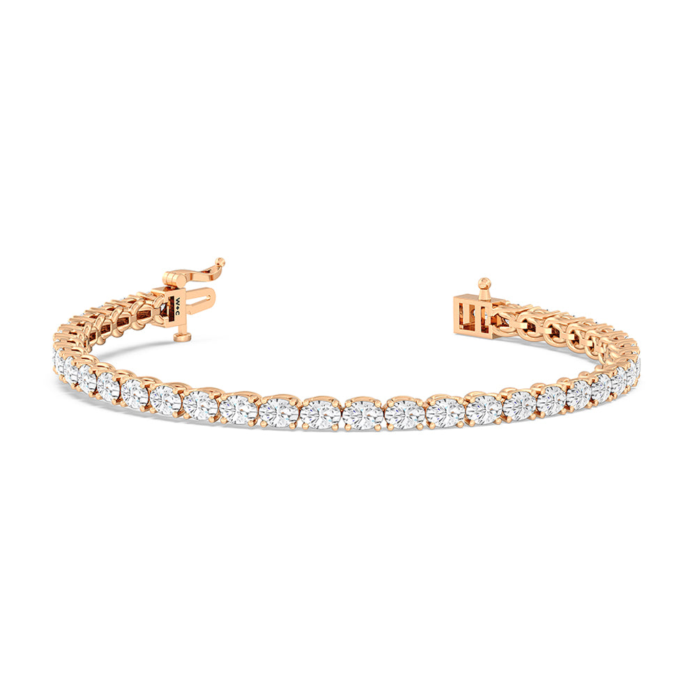 East-West Oval Tennis Bracelet with 7 Cut Diamond in 14KT Rose Gold view 2
