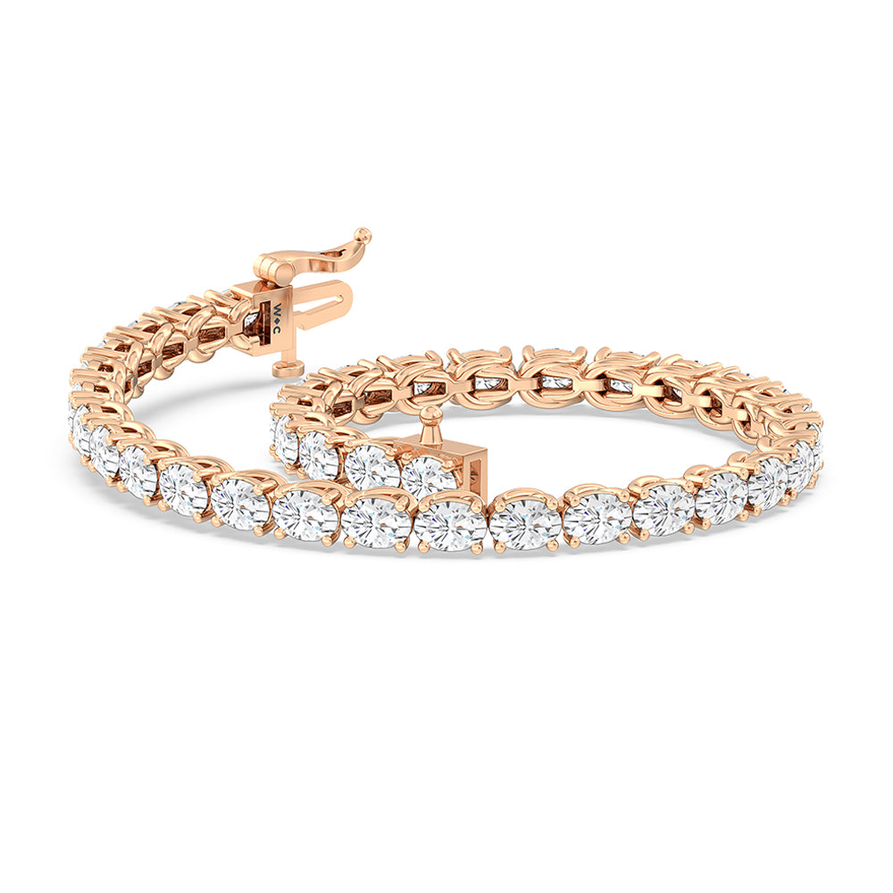 East-West Oval Tennis Bracelet with 7 Cut Diamond in 14KT Rose Gold view 5
