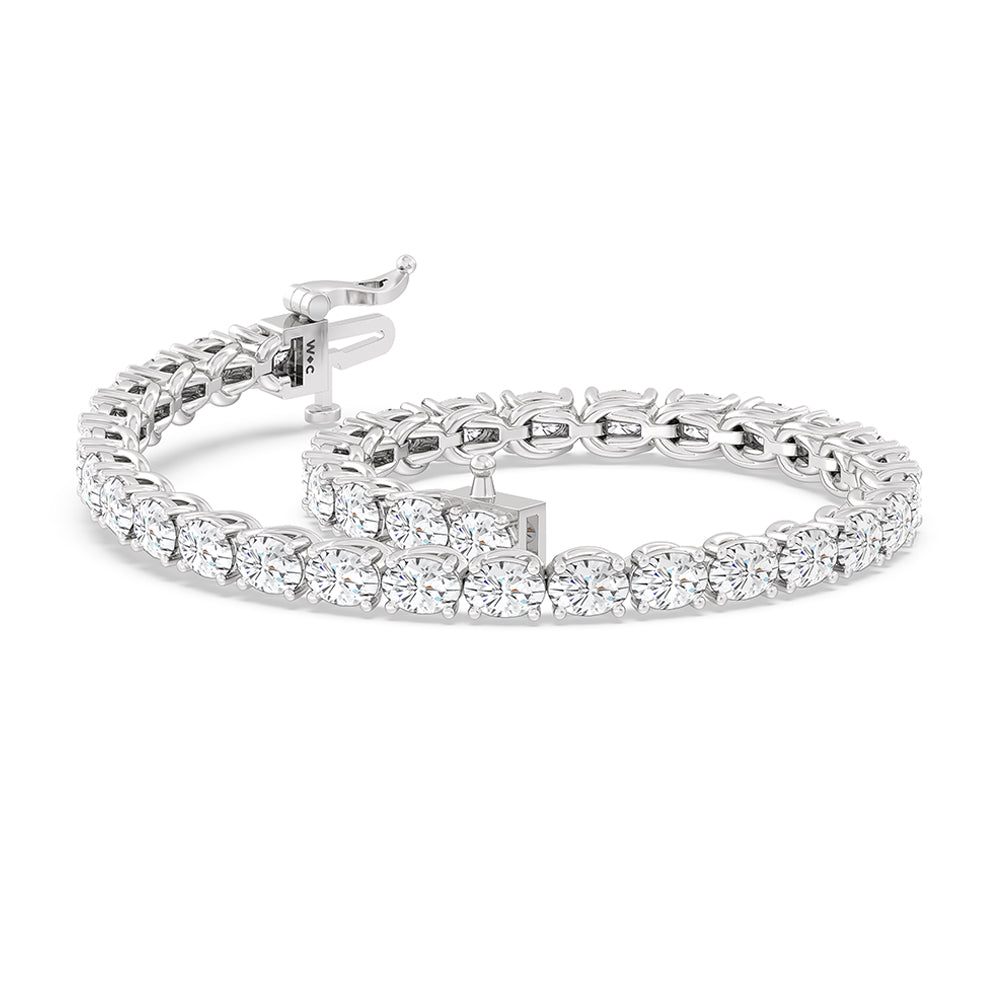 East-West Oval Tennis Bracelet with 7 Cut Diamond in 14KT White Gold view 5
