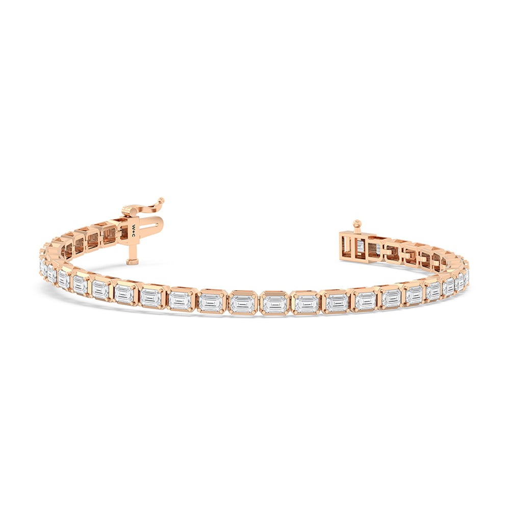 East-West Emerald Tennis Bracelet with 7 Cut Diamond in 14KT Rose Gold view 2
