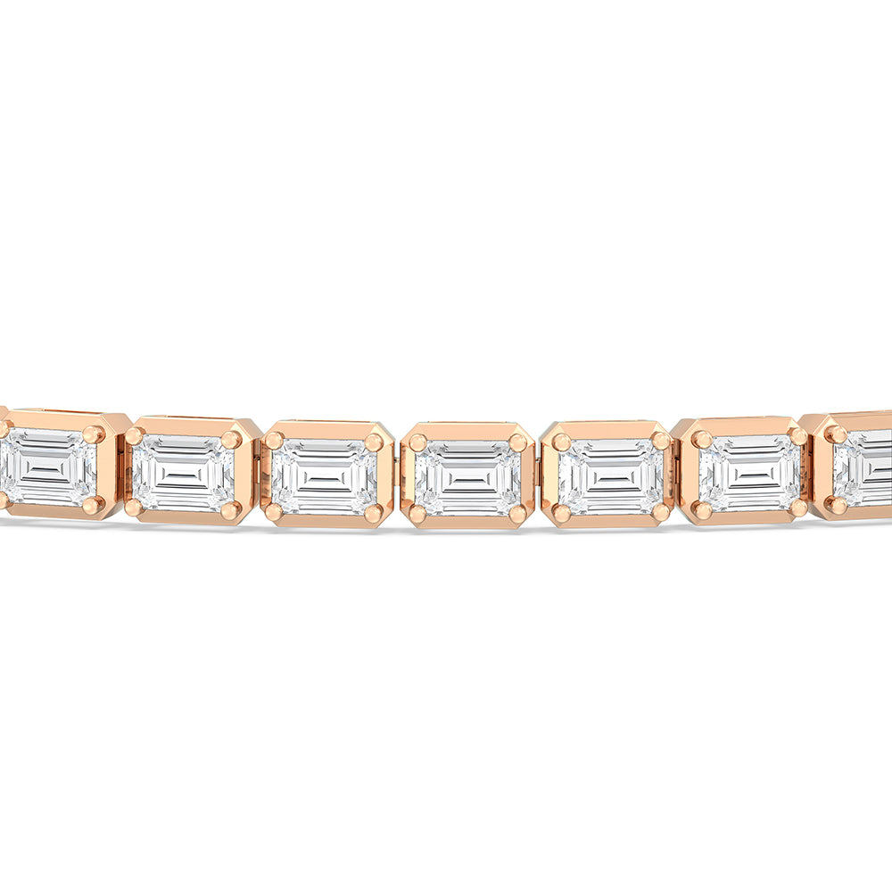 East-West Emerald Tennis Bracelet with 7 Cut Diamond in 14KT Rose Gold view 6
