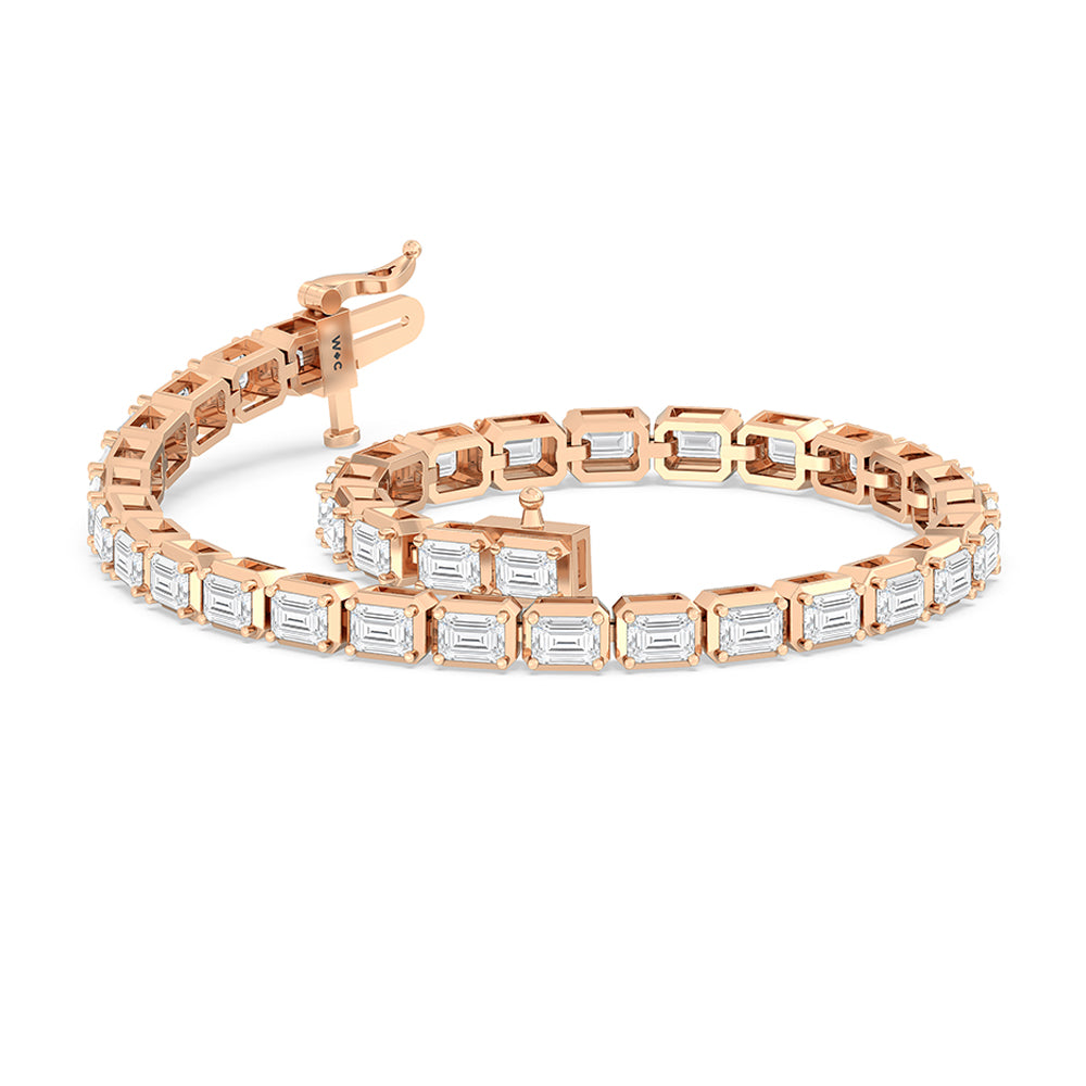 East-West Emerald Tennis Bracelet with 7 Cut Diamond in 14KT Rose Gold view 5
