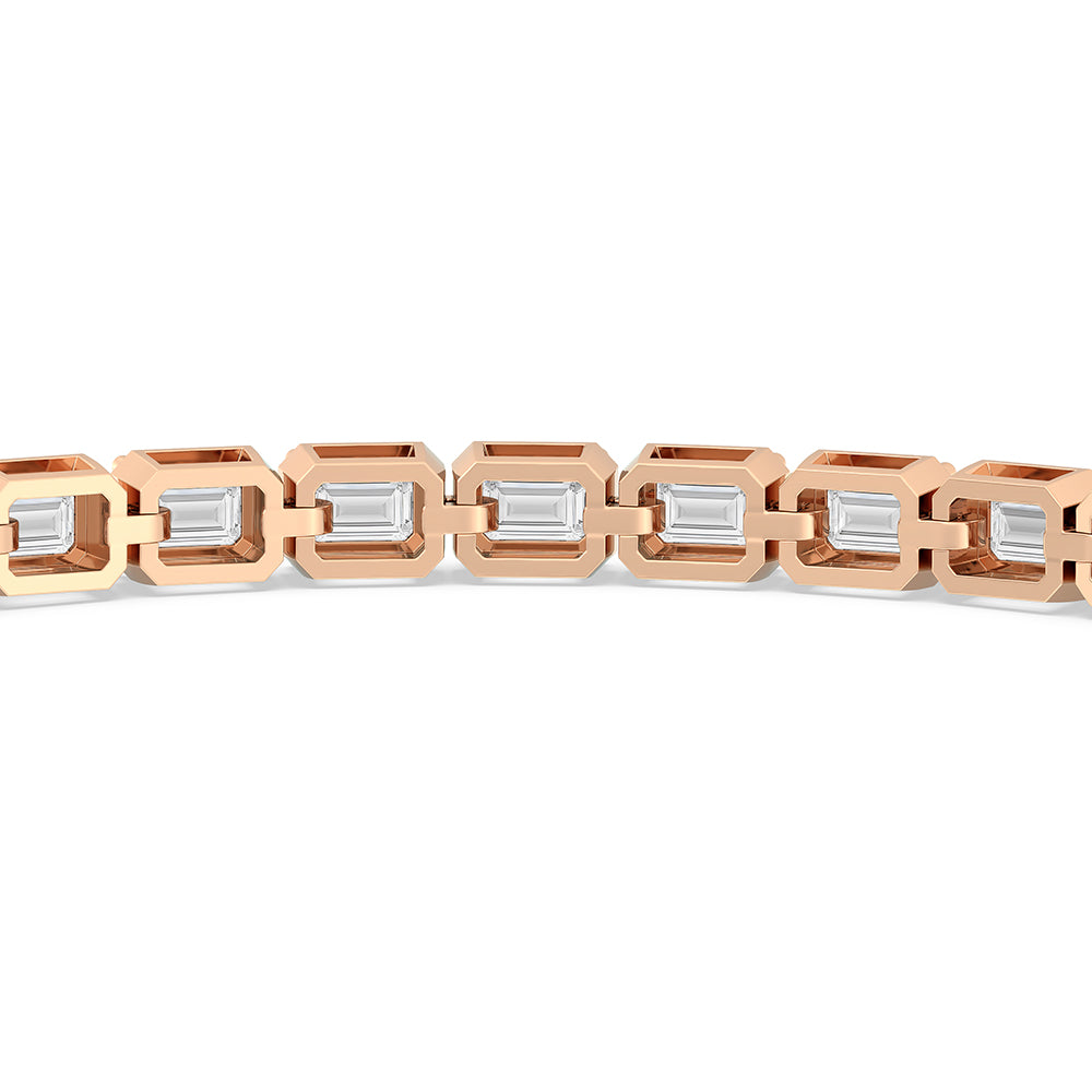 East-West Emerald Tennis Bracelet with 7 Cut Diamond in 14KT Rose Gold view 8
