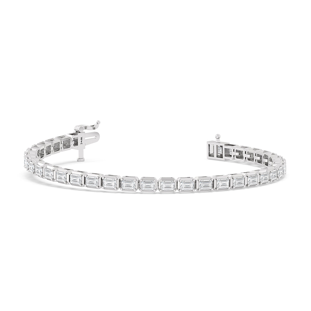 East-West Emerald Tennis Bracelet with 7 Cut Diamond in 14KT White Gold view 2
