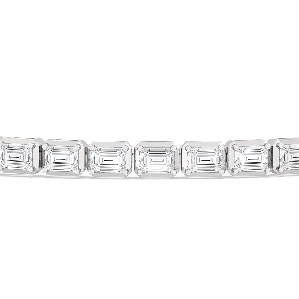 East-West Emerald Tennis Bracelet with 7 Cut Diamond in 14KT White Gold view 6
