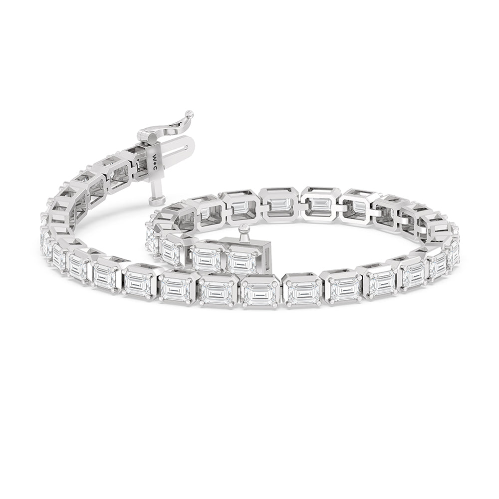 East-West Emerald Tennis Bracelet with 7 Cut Diamond in 14KT White Gold view 5
