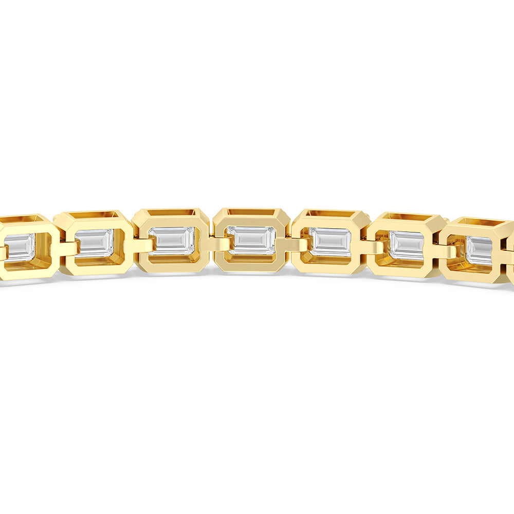 East-West Emerald Tennis Bracelet with 7 Cut Diamond in 14KT Yellow Gold view 8
