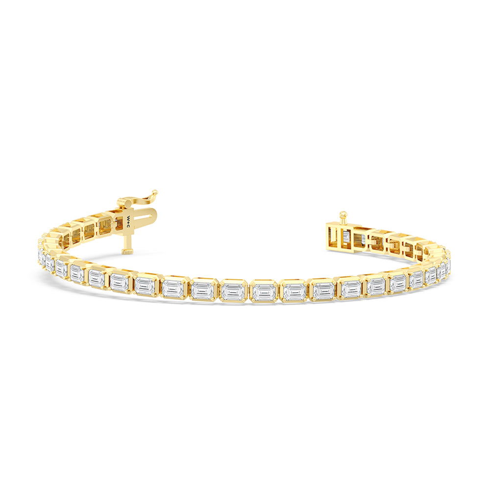 East-West Emerald Tennis Bracelet with 7 Cut Diamond in 14KT Yellow Gold view 2
